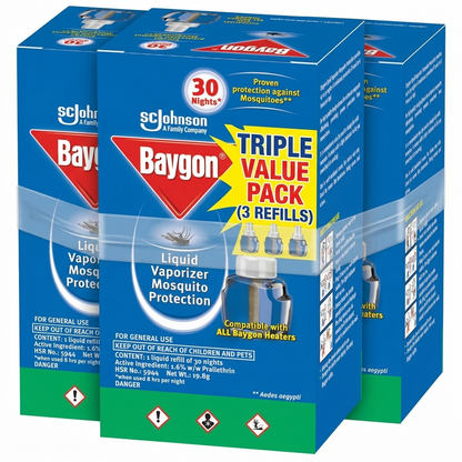 BAYGON LIQUID VAPORIZER MOSQUITO REPELLER - Refill 19.8g/30nights (Pack of 3)