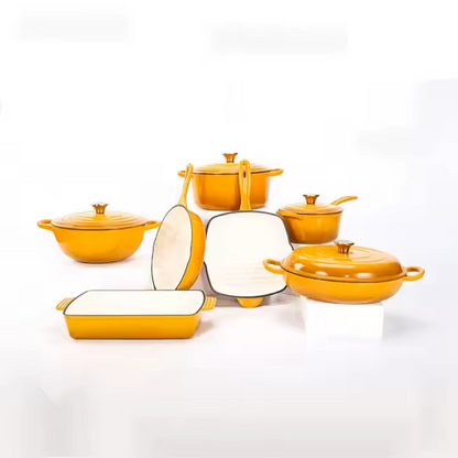 Happiness YELLOW ENAMELED CAST IRON KITCHENWARE PAN - 42cm x 27.5 x 7.5cm / 2.4kg