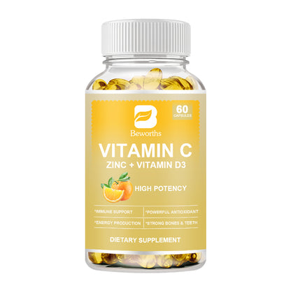 Beworths 100MG VITAMIN C CAPSULES WITH ZINC + D3 - 60 pcs
