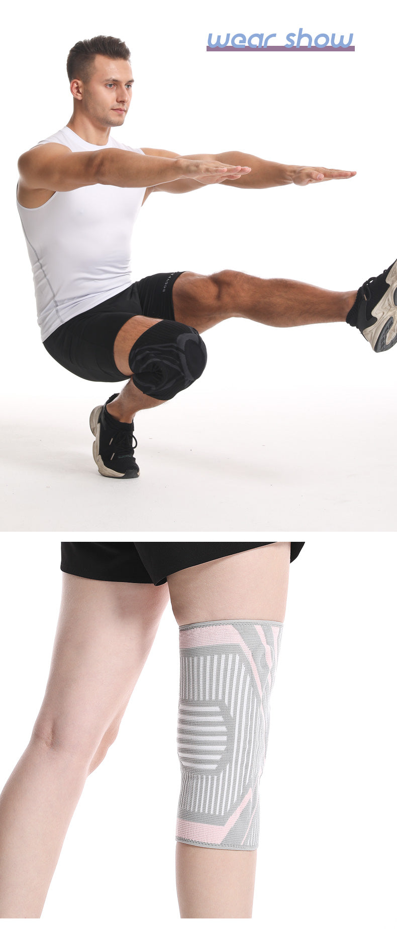 Aolikes 7730 Shock Absorption Knitted Knee Pads - Black