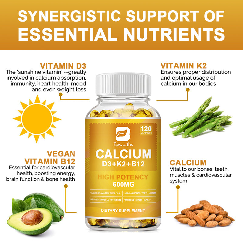 Beworths CALCIUM 600MG WITH D3, K2, B12 - 30 pcs
