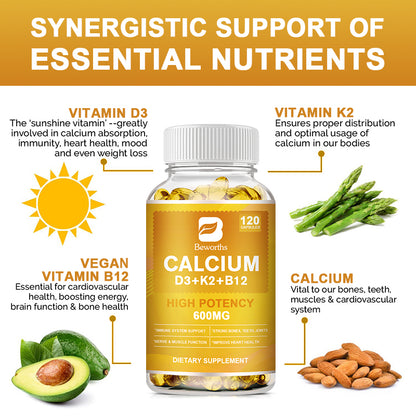 Beworths CALCIUM 600MG WITH D3, K2, B12 - 30 pcs