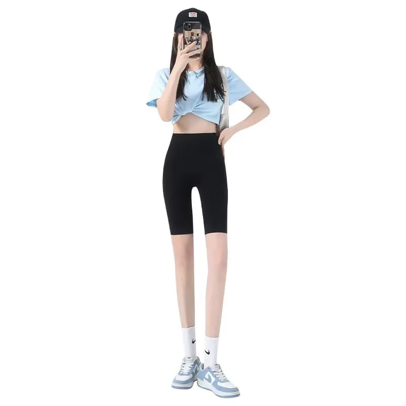 High-waisted SPORTS COMPRESSION SHORTS for Women ES10755 - BLACK