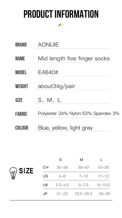 Aonijie E4840 SPORTS FIVE FINGER SOCKS Set of 3 Model no. E4840 QUARTER