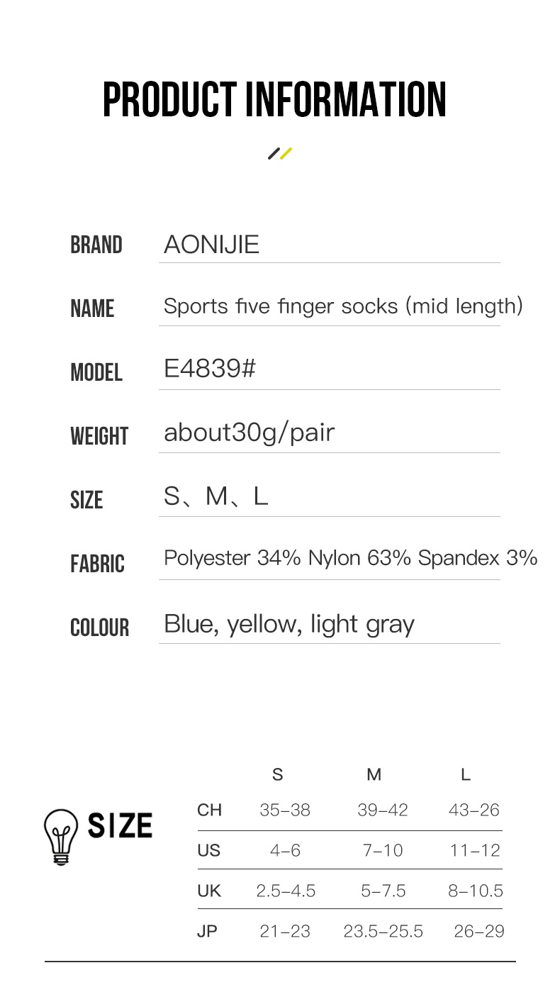 Aonijie E4839 Running Breathable Low-cut TOE SOCKS 3 Pairs - MEDIUM