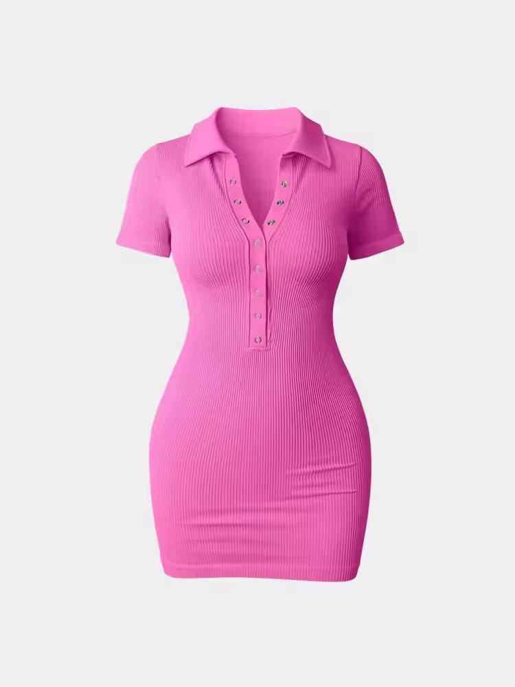 Short-sleeved Square-neck Seamless One-piece SPORTS DRESS with Buttons