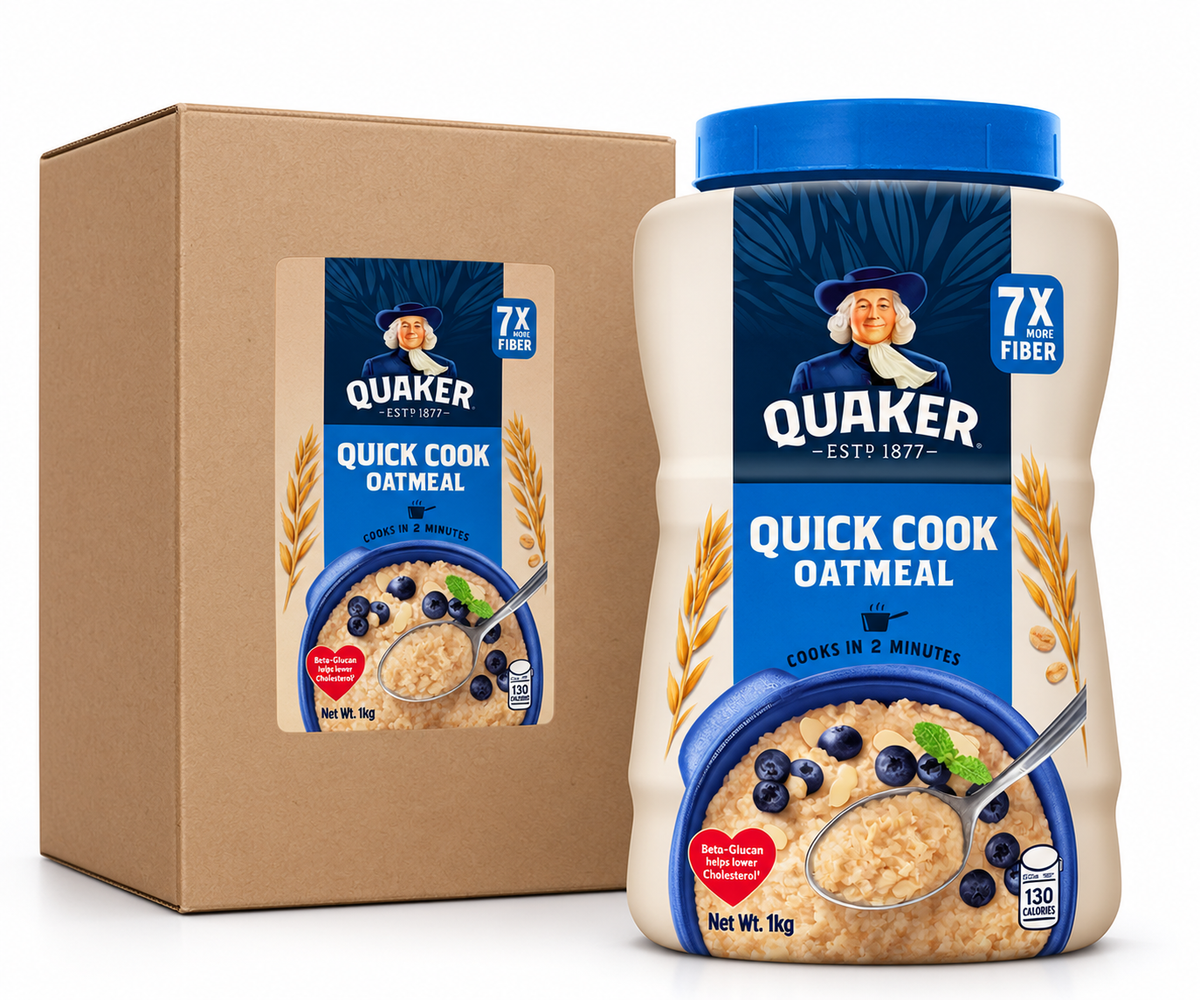 1 CASE - QUAKER Quick Cook Oatmeal (1kg Jar X 12)