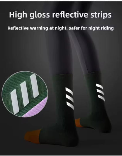 Reflective Breathable SPORTS SOCKS for Cycling Running Non-Slip Mid-Tube Socks