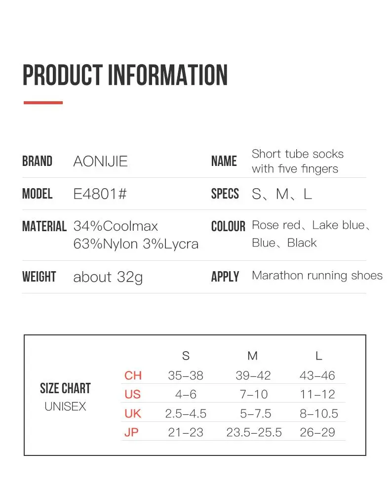 Aonijie E4802 COOL MAX TOE SOCKS 1 pair  - LARGE BLACK