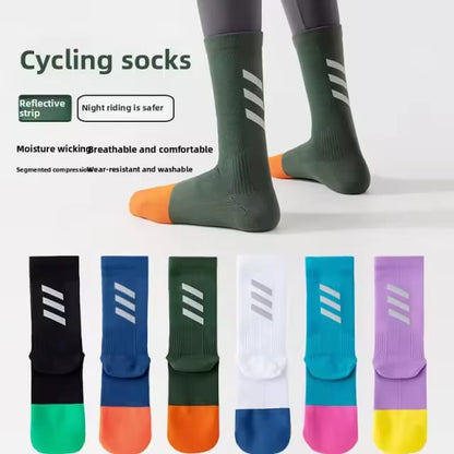 Reflective Breathable SPORTS SOCKS for Cycling Running Non-Slip Mid-Tube Socks