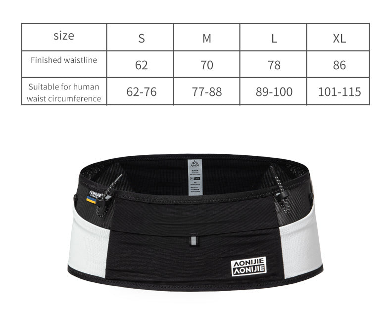 Aonijie Running Belt W8121 WAIST BELT - LARGE BLACK WHITE