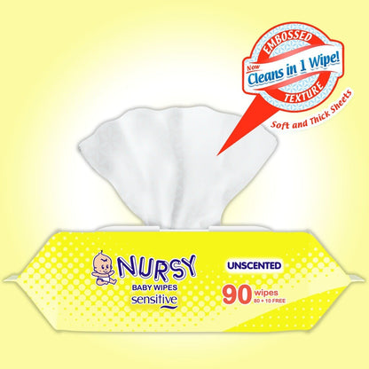 Bundle of 4 or 24 - Nursy Baby Wipes Unscented 90's