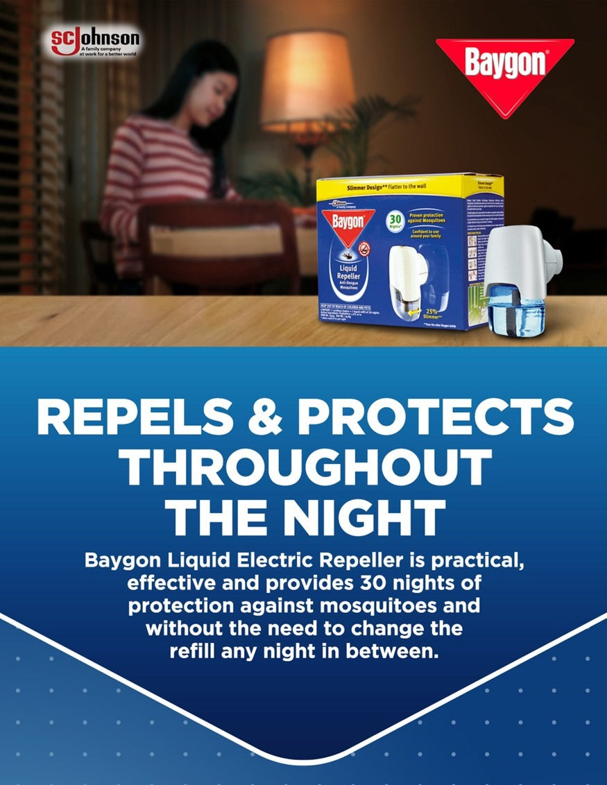 BAYGON LIQUID VAPORIZER MOSQUITO REPELLER - Refill 19.8g/30nights (Pack of 3)