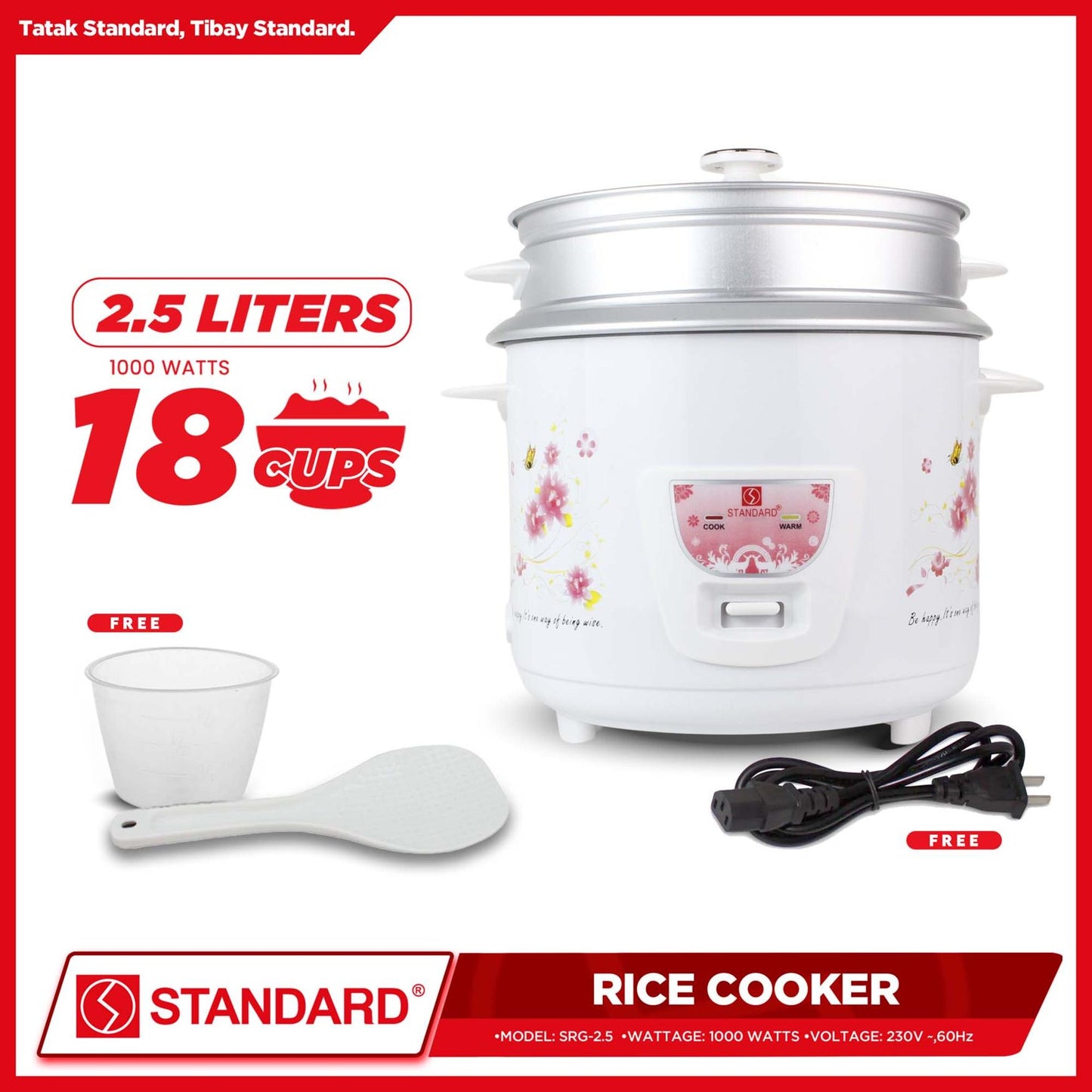 STANDARD RICE COOKER 2.5 Liters with Steamer