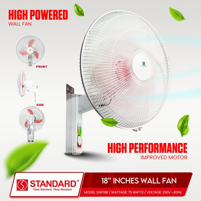 STANDARD ELECTRIC FAN 18" Wall Fan Banana Type Plastic Blade - RED