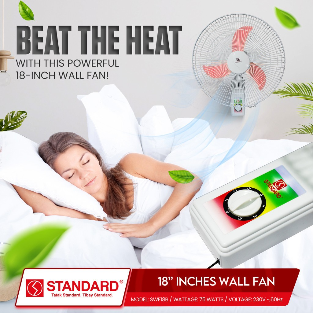 STANDARD ELECTRIC FAN 18" Wall Fan Banana Type Plastic Blade - RED