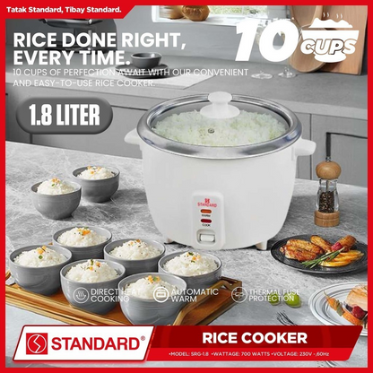 STANDARD RICE COOKER 700W - 1.8 Liters Capacity Up to 10 Cups