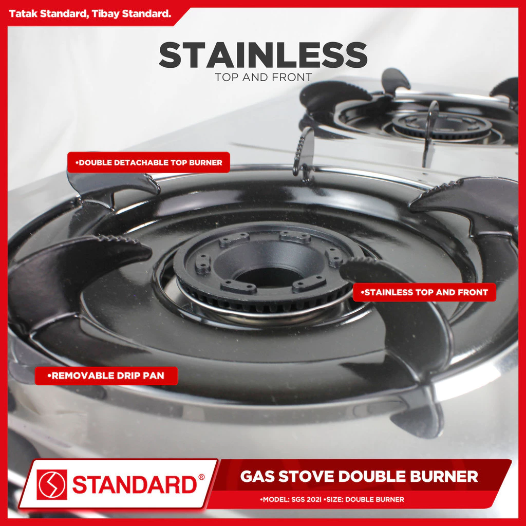 STANDARD GAS STOVE DOUBLE BURNER LPG Automatic Ignition Stainless Steel - (BURNER ONLY)