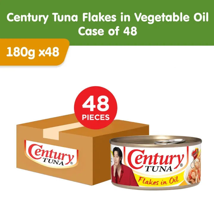 Century Tuna Flakes in Vegetable Oil 180g (Case of 48pcs) - Protein, Omega 3 DHA, No Preservatives
