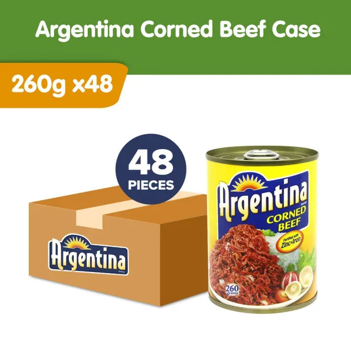 Argentina Corned Beef 260g (Case of 48pcs) - 100% Pure Beef, High Protein, Halal Certified