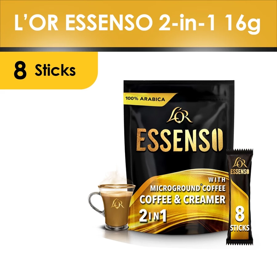 1 CASE - L'OR ESSENSO Instant 2in1 Coffee with Coffee & Creamer with Microground (16g x 8Sticks) - 24packs