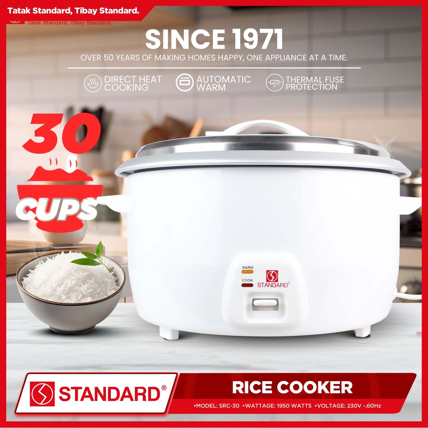 STANDARD Large Capacity Commercial RICE COOKER (1950W) 5.6L/30Cups
