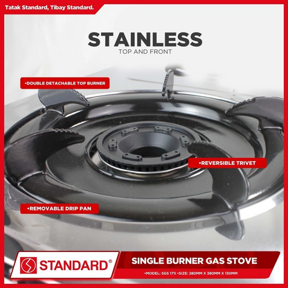 STANDARD GAS STOVE SINGLE BURNER LPG Stainless Steel Slim type - (BURNER ONLY)