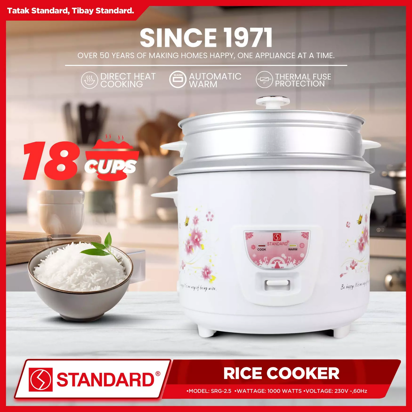 STANDARD RICE COOKER 2.5 Liters with Steamer