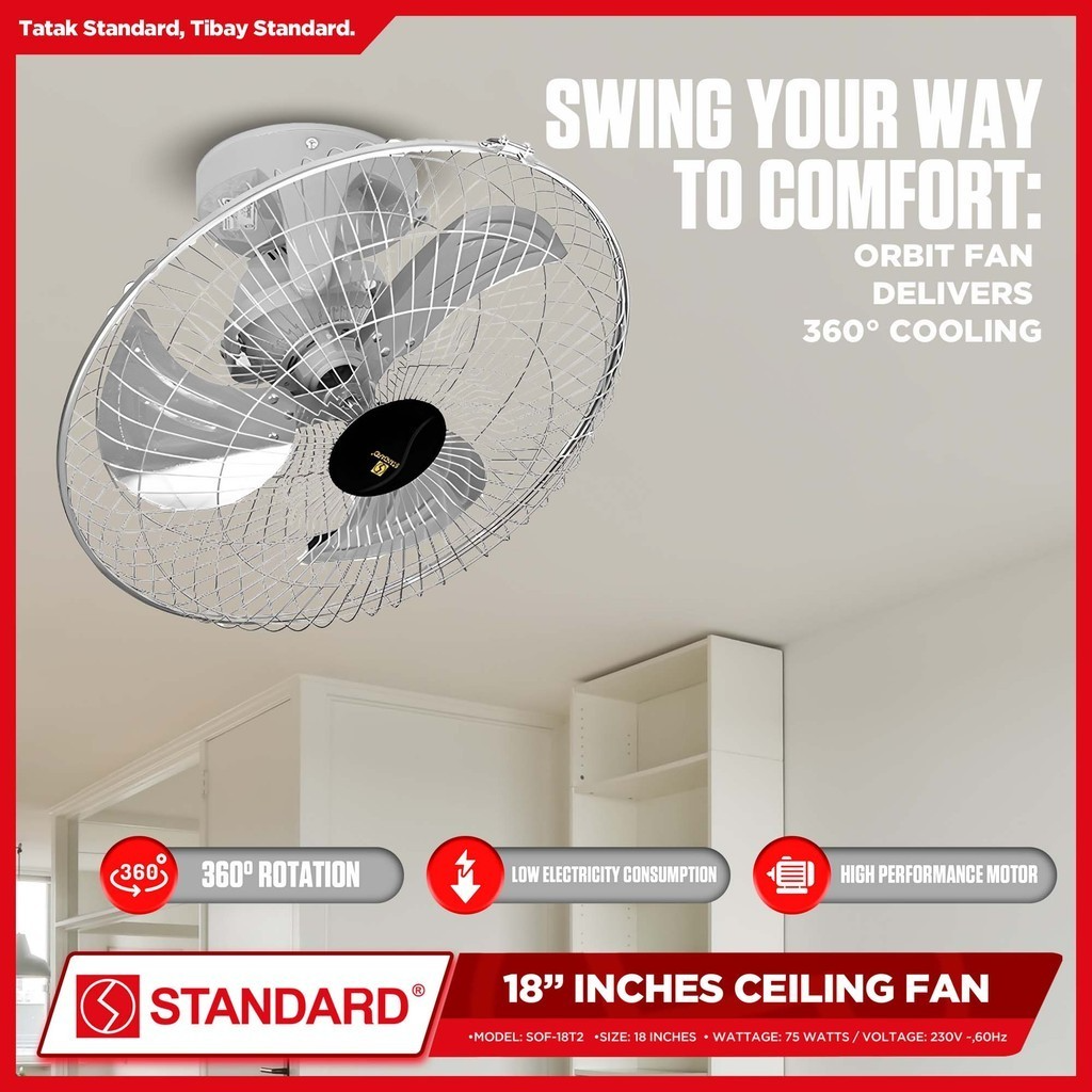 STANDARD ORBIT Ceiling FAN 18" - Metal Blade (4 Speed Switch)