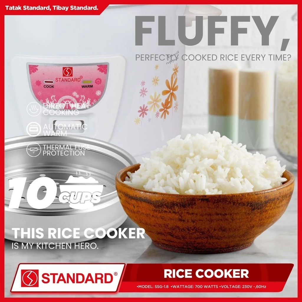 STANDARD RICE COOKER 700W 1.8 Liters with Steamer