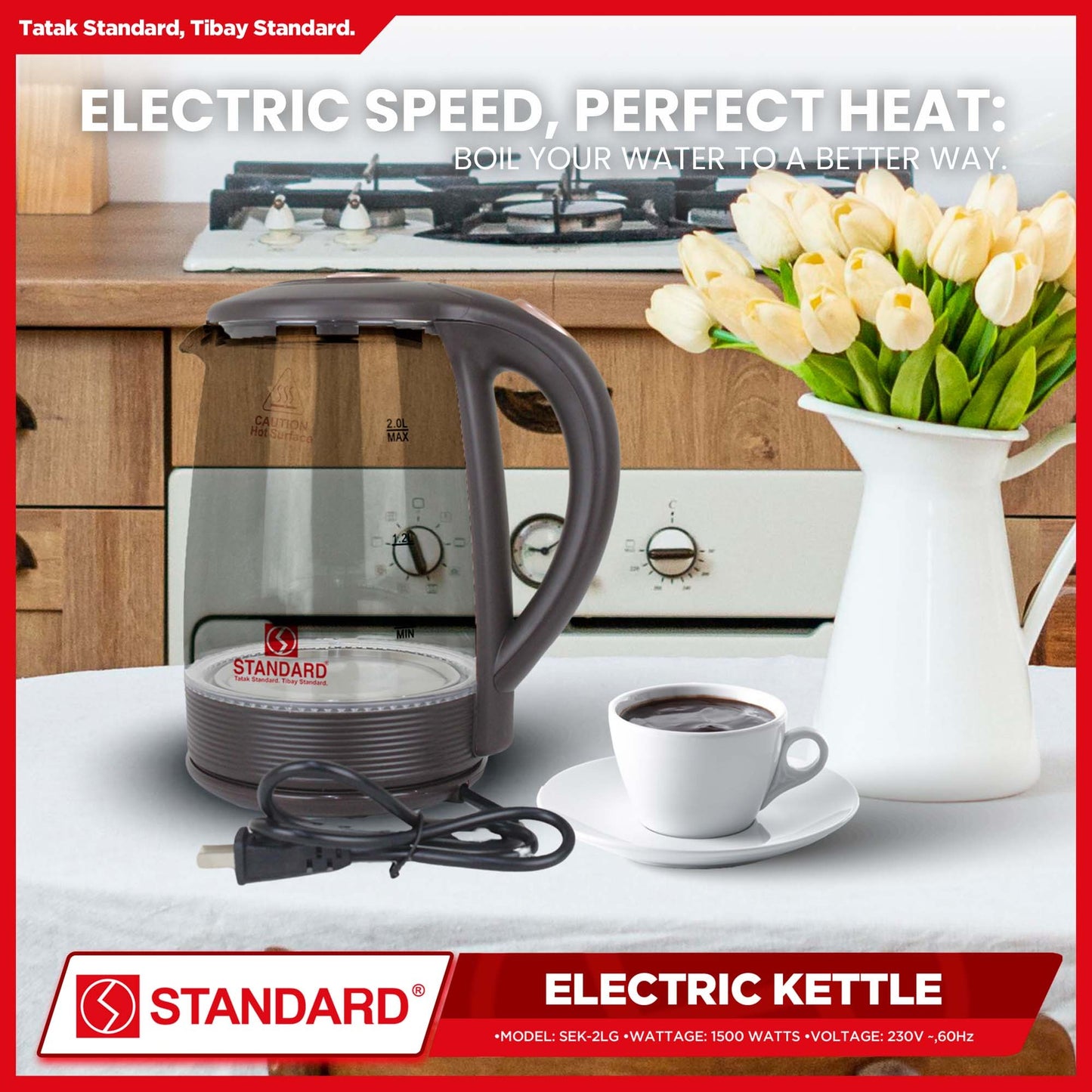 STANDARD - ELECTRIC KETTLE 2L 1500W - GLASS