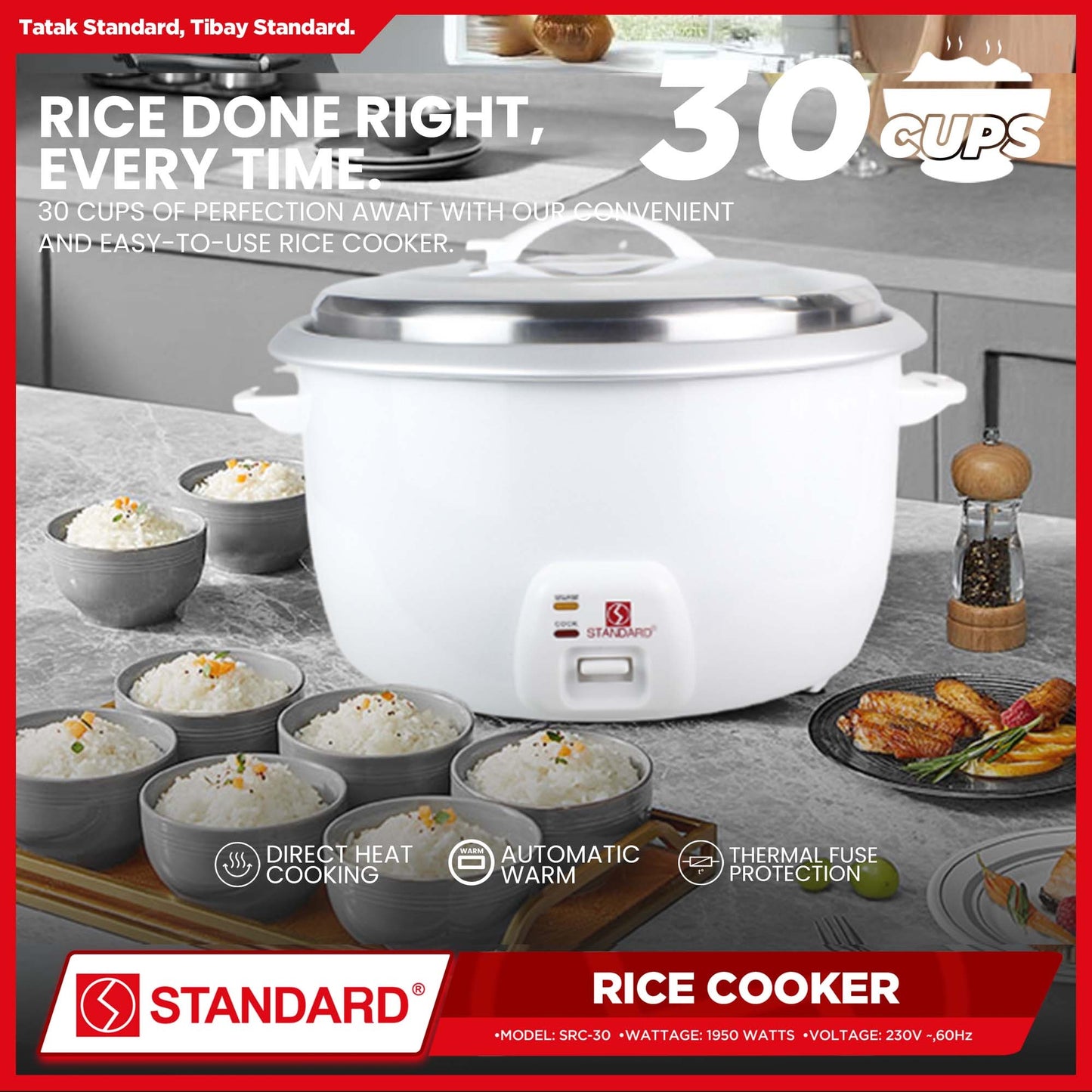 STANDARD Large Capacity Commercial RICE COOKER (1950W) 5.6L/30Cups