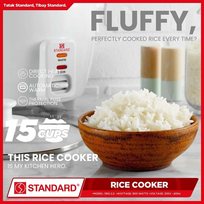 STANDARD RICE COOKER 900W - 2.2L Plain White 15 Cups