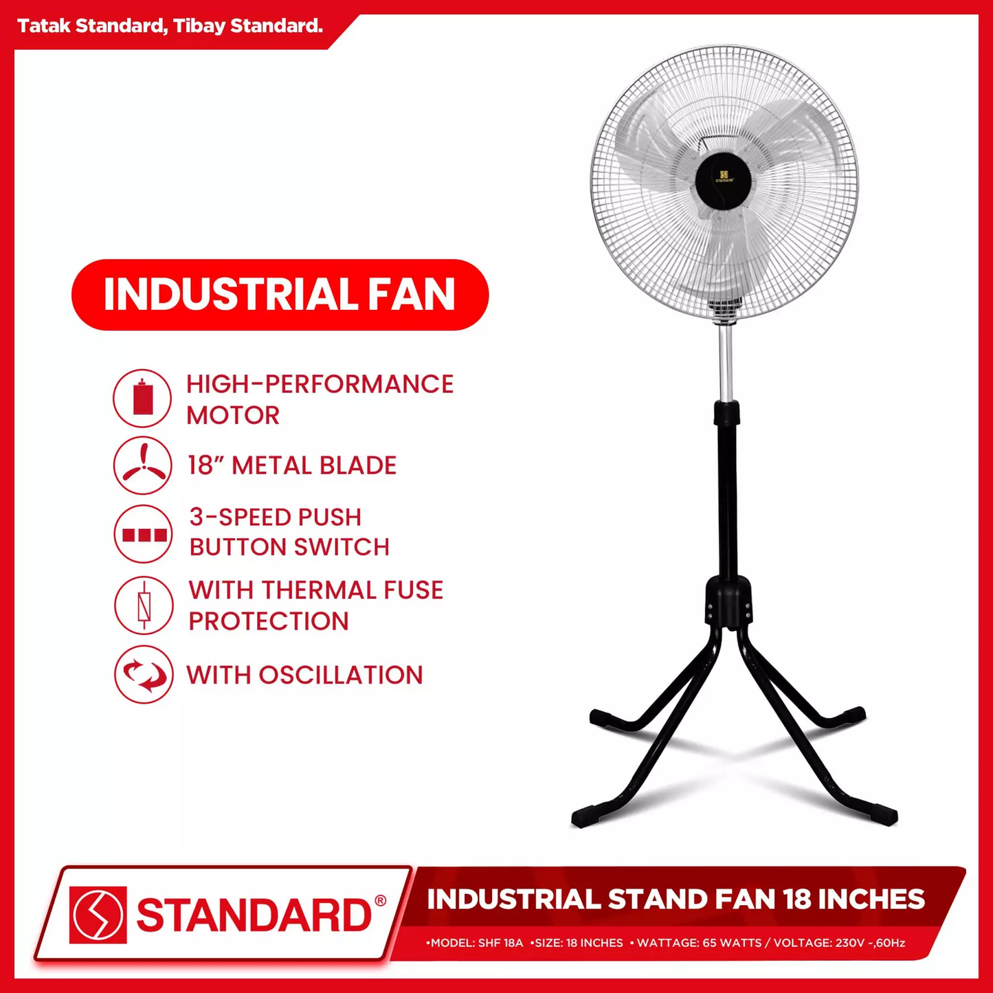 STANDARD INDUSTRIAL STAND FAN 18" - Metal Blade