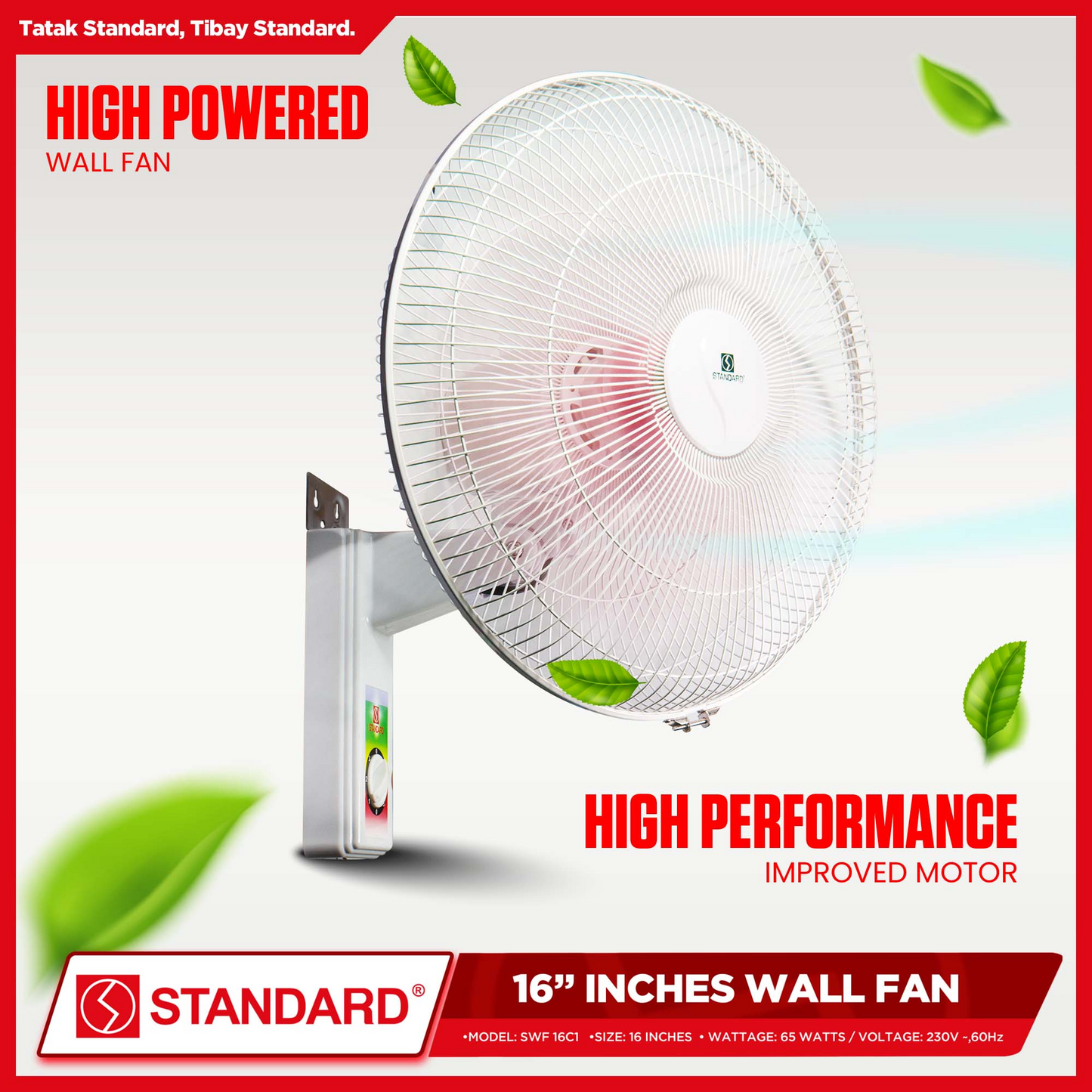 STANDARD ELECTRIC FAN 16" Wall Fan Plastic Blade - Red