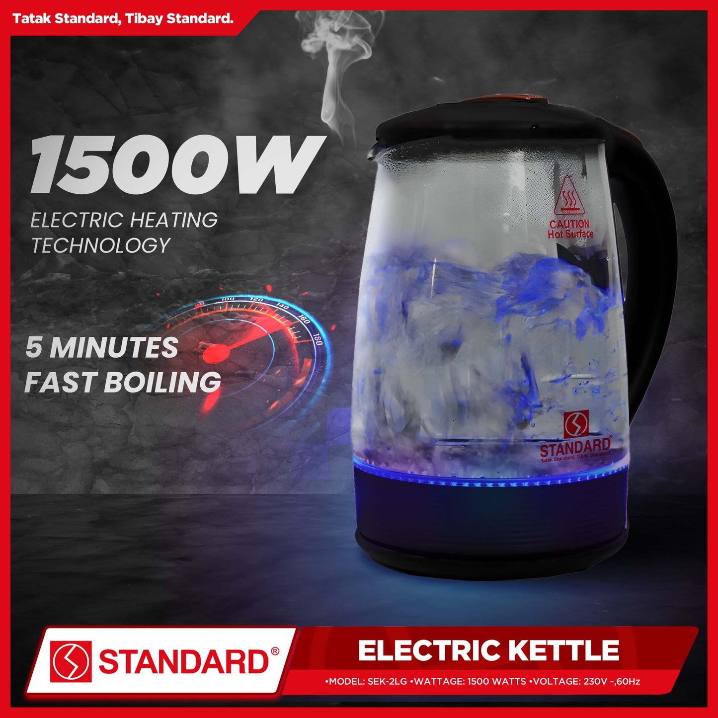 STANDARD - ELECTRIC KETTLE 2L 1500W - GLASS