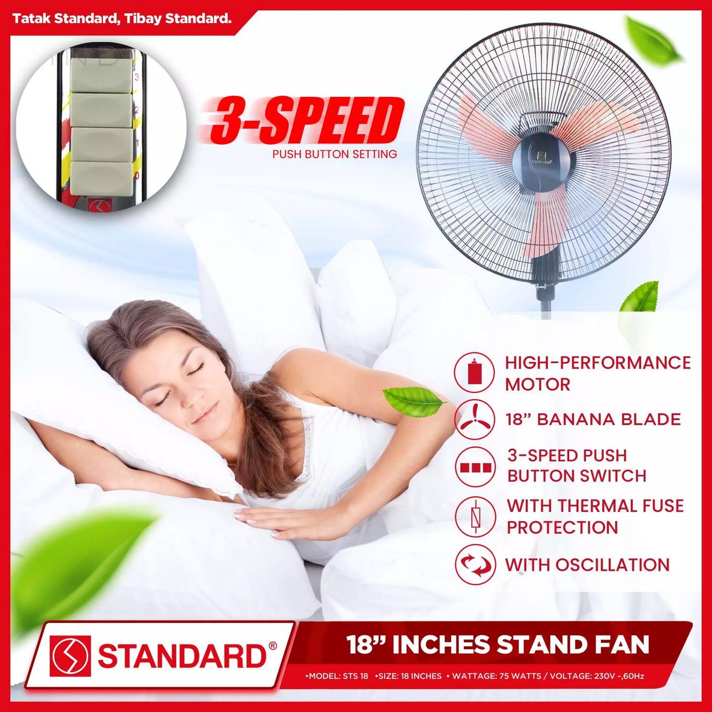 STANDARD STAND FAN 18" Plastic Blade - GREEN