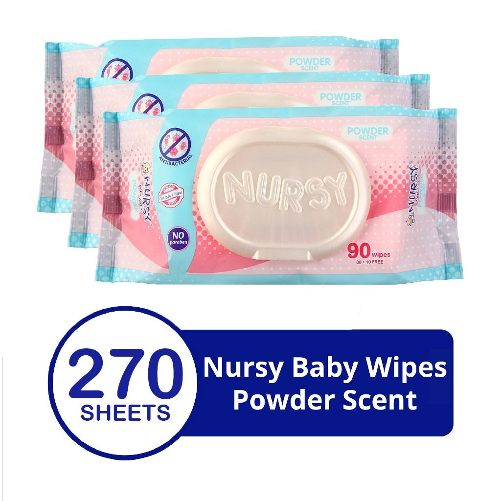 BUNDLE OF 4 and 24 - Nursy Baby Wipes in Powder Scent 90's