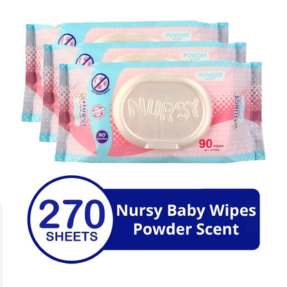 BUNDLE OF 4 and 24 - Nursy Baby Wipes in Powder Scent 90's