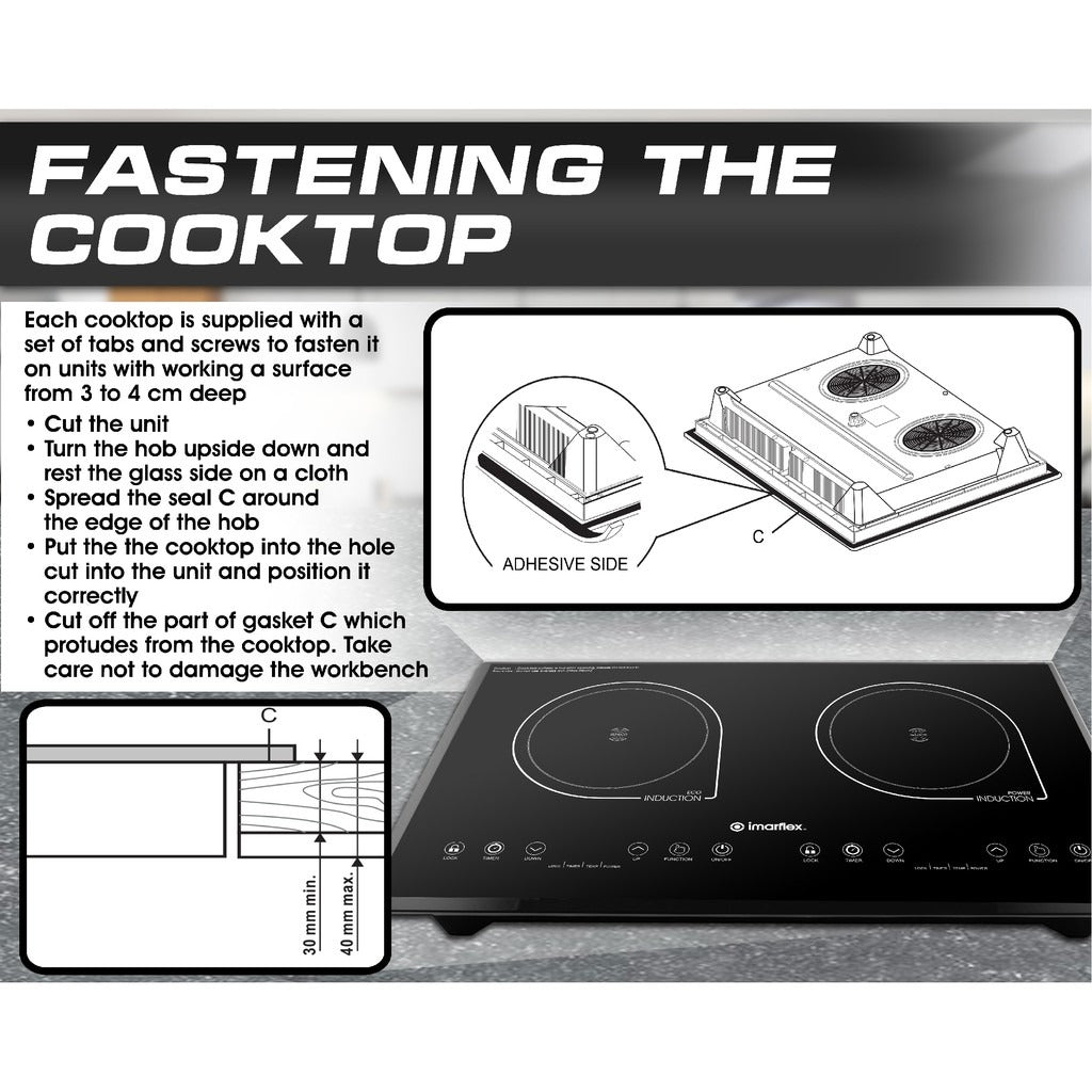 IMARFLEX  IDX-3250B - Built-in Twin Induction Cooker- L 1300W / R 1500W