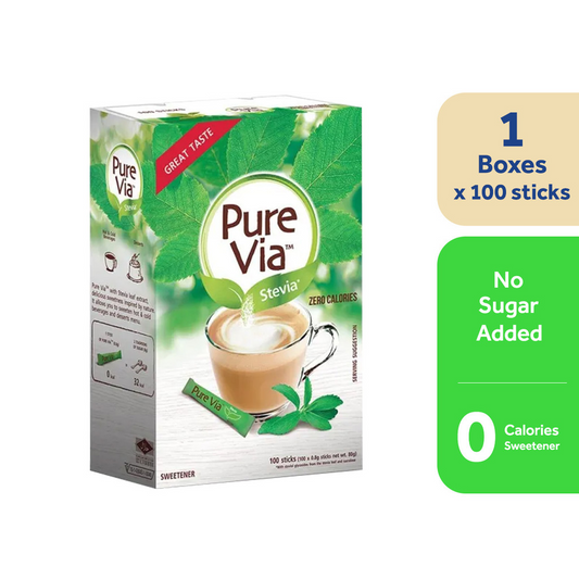 PURE VIA STEVIA Zero Calorie Sweetener (100 Sticks) - Stevia Sweetener, Sugar Free - (BUNDLE OF 3)