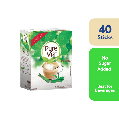 PURE VIA STEVIA Zero Calorie Sweetener (40 Sticks) - Stevia Sweetener, Sugar Free - (BUNDLE OF 3)