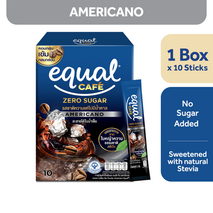1 CASE - EQUAL CAFE AMERICANO, 3-IN-1 Coffee Mix - Natural Stevia Sweetener - (10 Sticks x 12 Boxes)