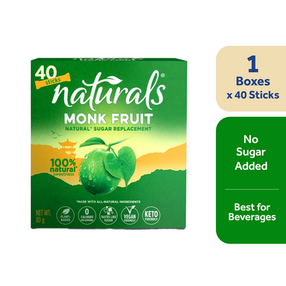 NATURALS MONK FRUIT Zero Calorie Sweetener (40 Sticks) - Natural Sweetener, Sugar Free - (BUNDLE OF 3)