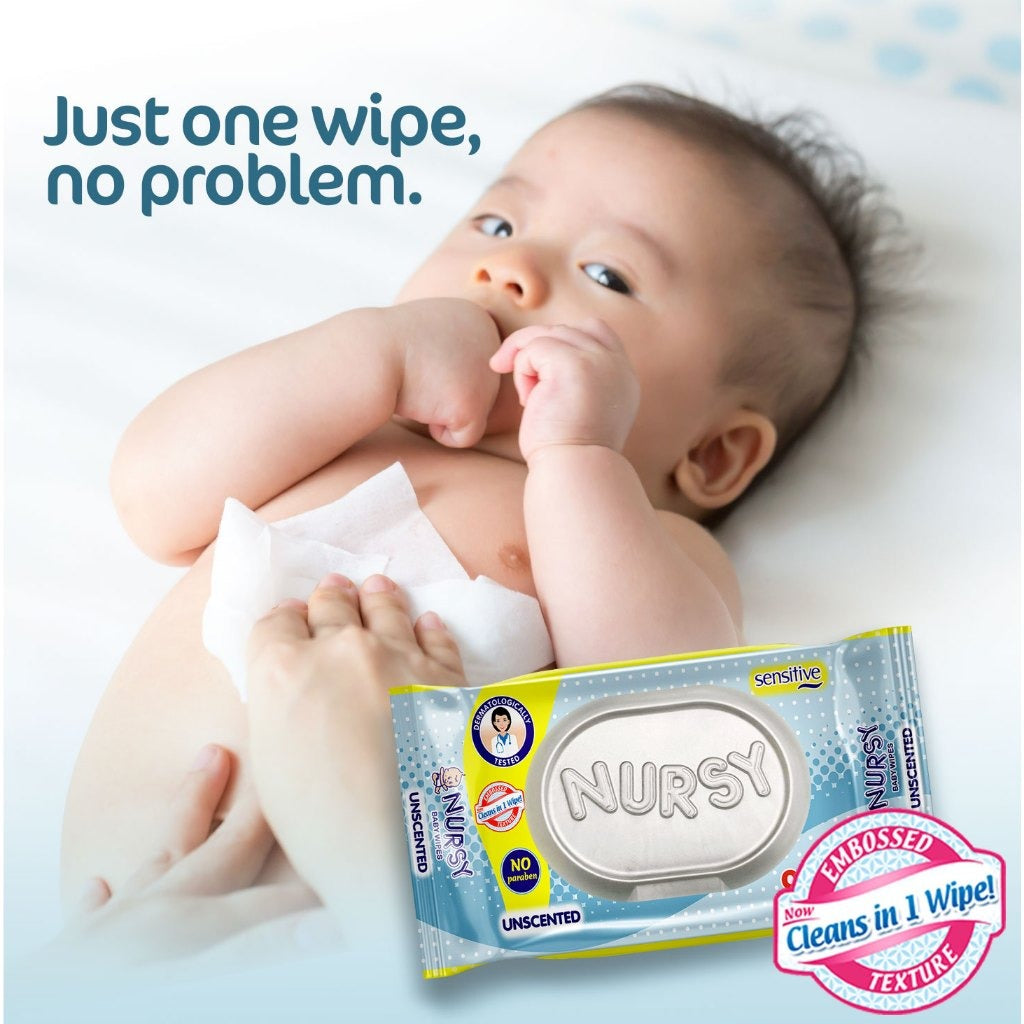 Bundle of 4 or 24 - Nursy Baby Wipes Unscented 90's
