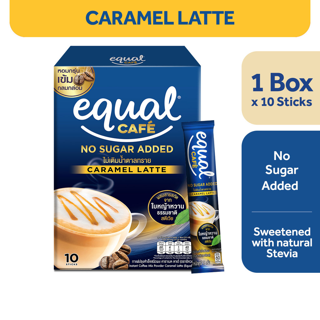 1 CASE - EQUAL CAFE CARAMEL LATTE, 3-IN-1 Coffee Mix - Natural Stevia Sweetener - (10 Sticks x 12 Boxes)