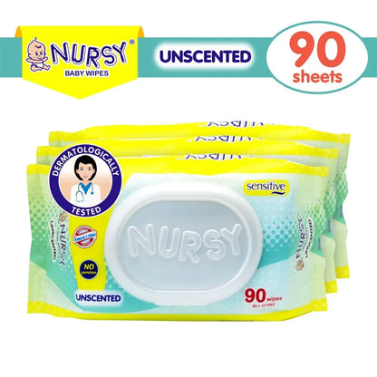 Bundle of 4 or 24 - Nursy Baby Wipes Unscented 90's