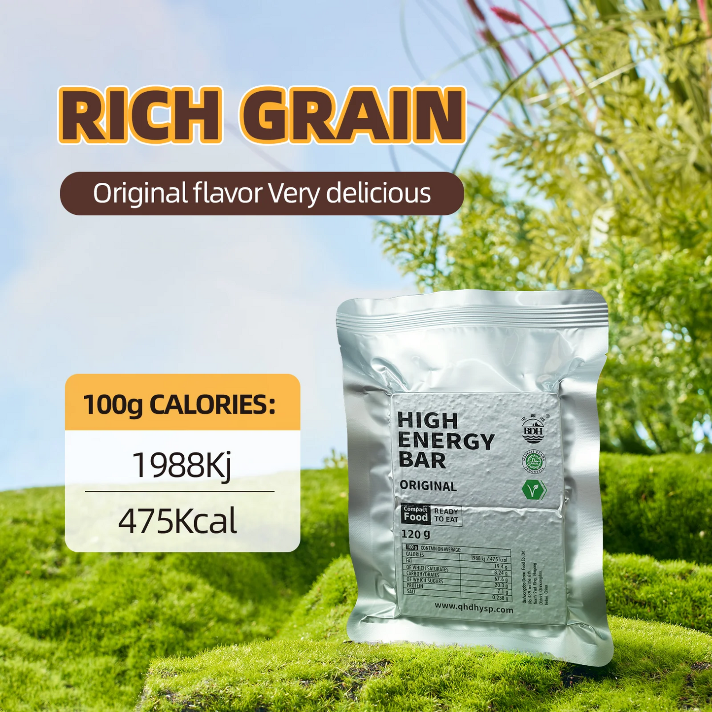 1 PC- ORIGINAL High Energy Bar 120g - Exp. Date 2045 - Hard Texture Original Flavor Salty & Sweet Taste