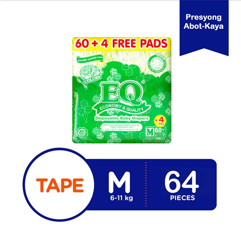 EQ Colors Jumbo Pack Medium 64's - Tape Baby Diapers
