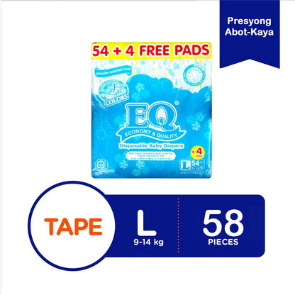 EQ Colors Jumbo Pack Large 58's - Tape Baby Diapers